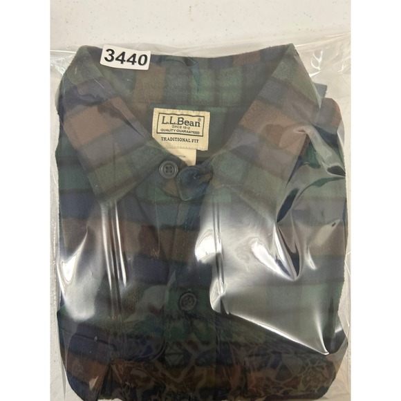 LL Bean Mens Flannel Shirt Medium Traditional Fit Green Blue Brown Plaid - Picture 6 of 6